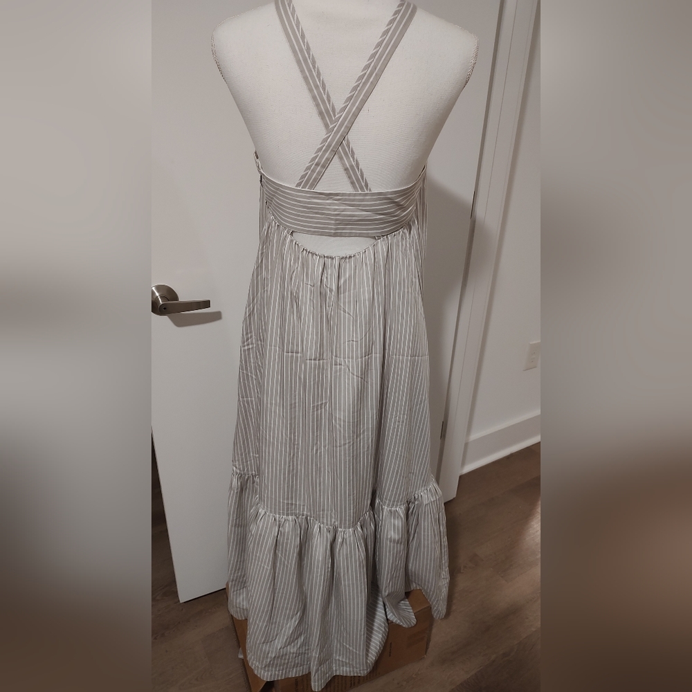 Cotton Blend Maxi Striped Dress With Cris Cross Straps Wedding Vacation Soft - Picture 3 of 10